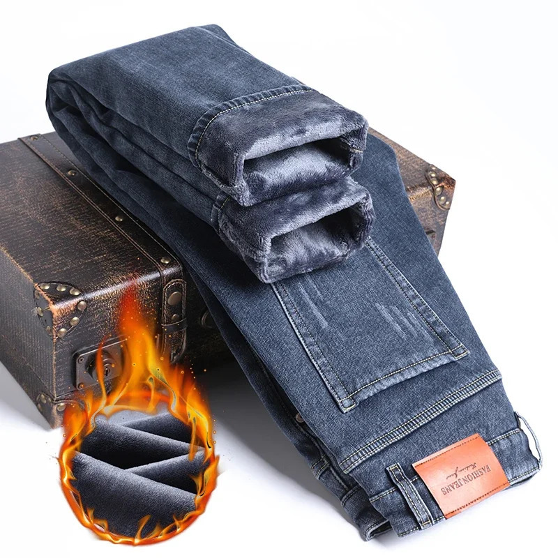 Men's Jeans Casual Male Clothing Fashion Plush Trousers Autumn And Winter Plush Jeans For Men's Slim Fitting Straight Stretch Pants 231120