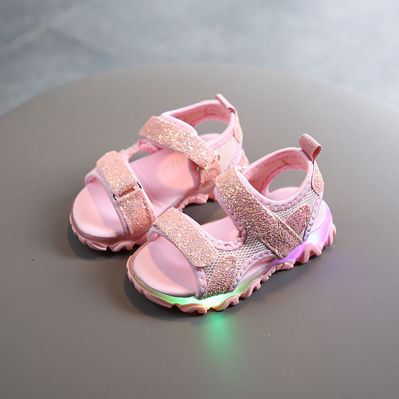 Sandals Pink Toddler Sandals Girl with LED Breathable Summer Light Up Children Sandals Glowing Up Black White Boys Shoes E02185 230421