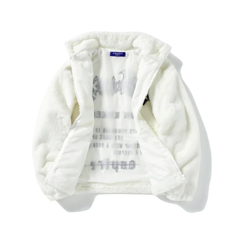 Men's Fur Faux Fur Men Rabbit Fur Jacket Coats Hip Hop Retro Letters Winter Fleece Jacket Streetwear Casual Harajuku Coat Zip Up Fashion Outerwea