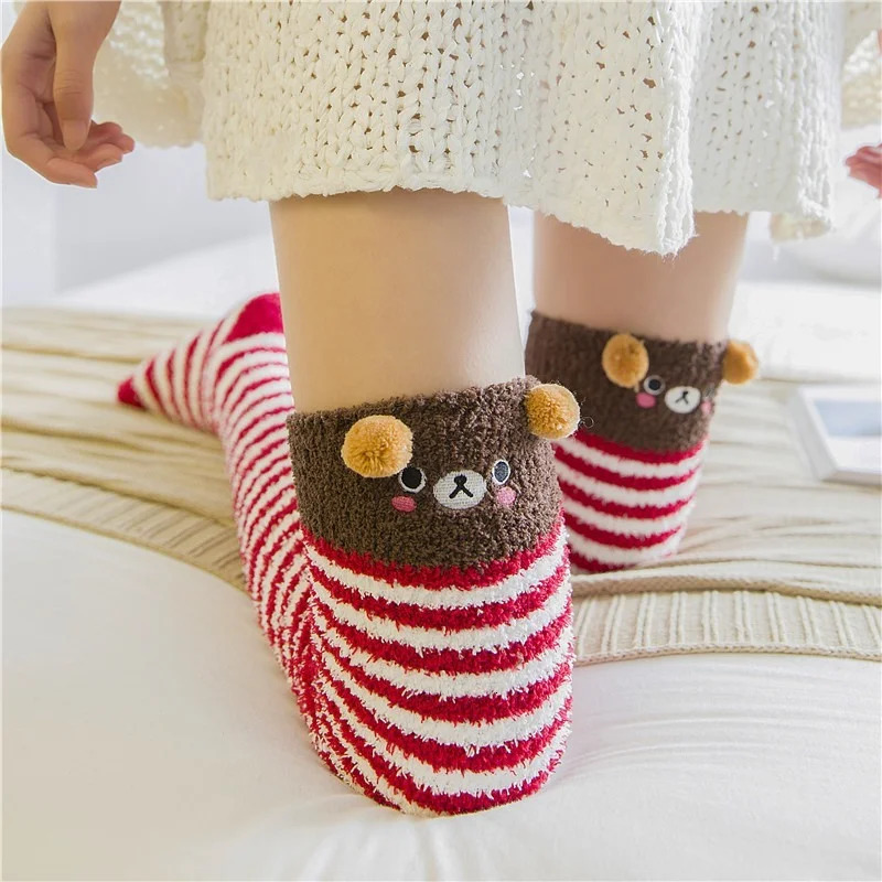 Socks Hosiery Japanese Mori Girl Animal Modeling Knee Striped Cute Compression Autumn Winter Warm Sock Kawaii Cozy Long Thigh High 231120