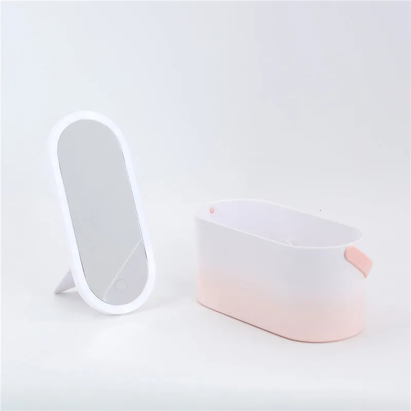 Compact Mirrors Makeup Organizer Box with LED Light Mirror Portable Travel Makeup Cosmetics Organizer Touch Light Storage Makeup Case H JOY 231120