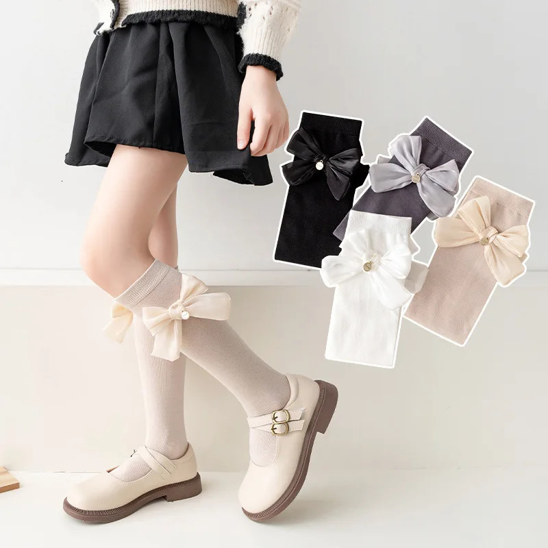 Kids Socks 4 Pairs Children Stockings Autumn Winter Bow knitted Thick Cotton Tights for Girls Fashion School Teen Kids Knee-high Socks 231121