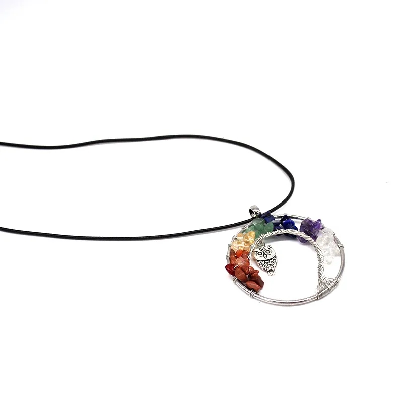 Creative Owl Pendant Necklace Natural Crystal Gravel Life Tree Necklace Fashion Accessories Christmas Gift