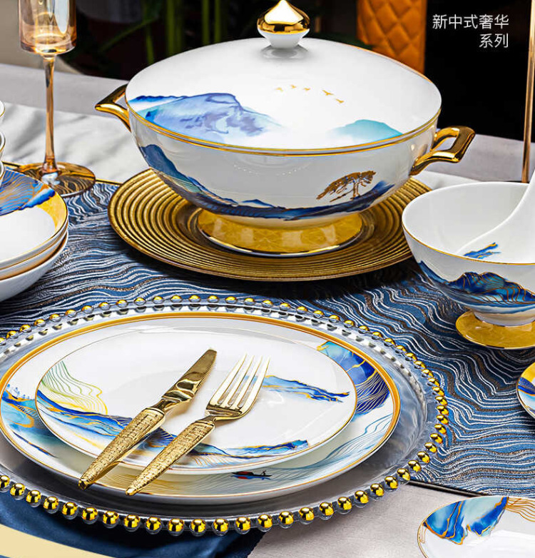 High-end gift-giving tableware custom-made ceramic tableware Jingdezhen high-end bone china glaze color dishes set landscape luxury meal, Multi
High-end gift-giving tableware custom-made ceramic tableware Jingdezhen high-end bone china glaze color dishes set landscape luxury meal, Multi