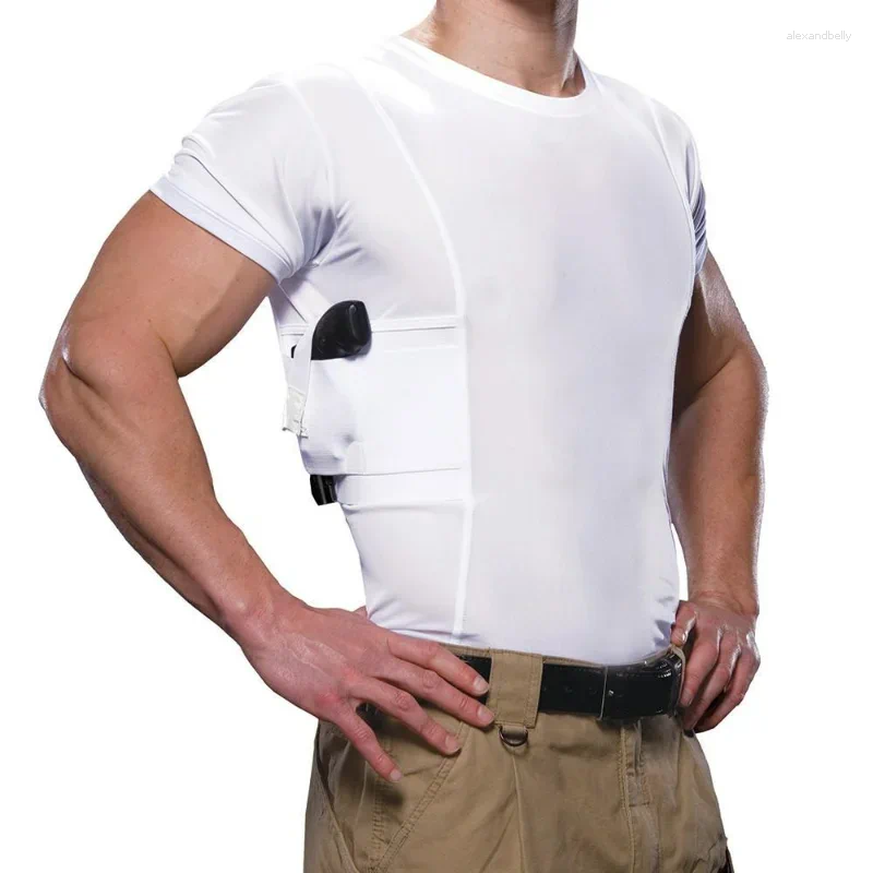 Mens T Shirts Men Tactical Army Shooting Half Sleeves Shirt Custom Design Concealed Carry Holster With Side Gun Pockets Base Layer