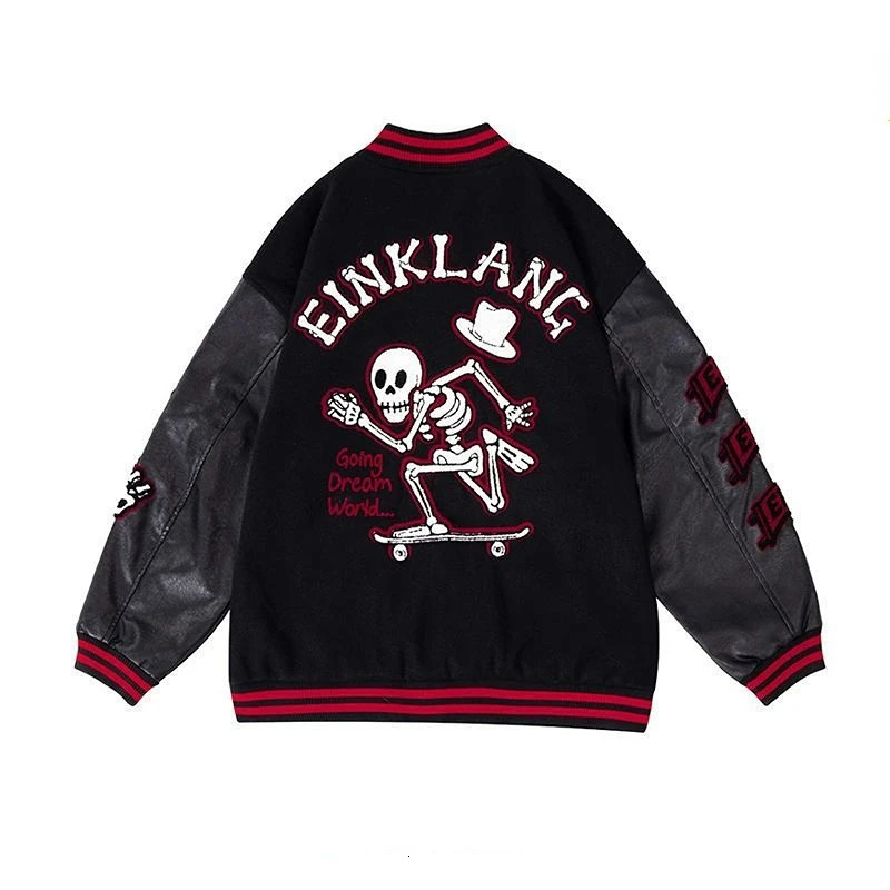 Men's Jackets American Skull Embroidery Fashion Jacket Retro Patchwork Knitting Baseball High Street Small Crowd 2023 231120