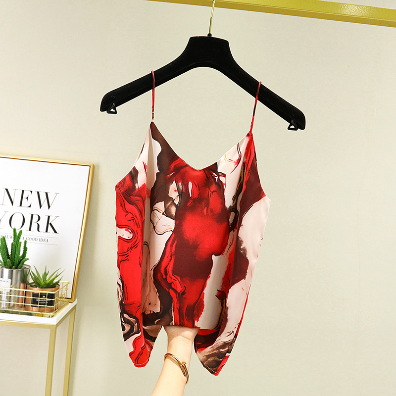 Camisoles Tanks Blue Oil Painting Spaghetti Strap Tank Top Women Silk Satin Summer Vintage Halter Vest Bottom Outside Wear Sleeveless Lingerie 230421