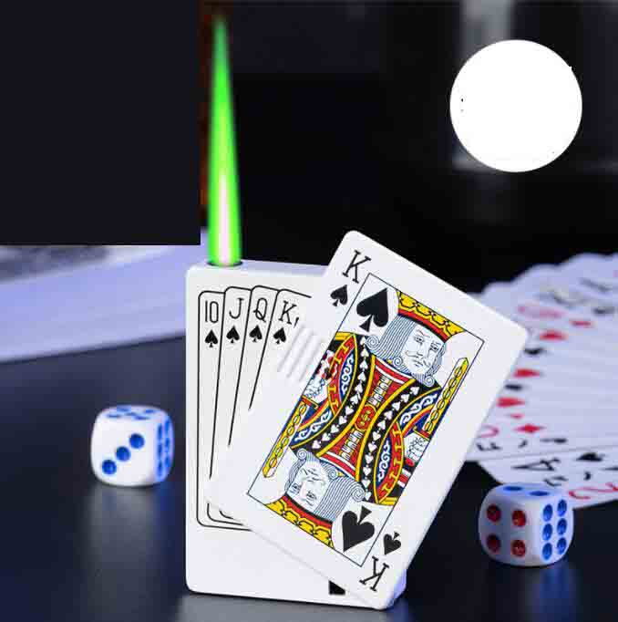 Latest Jet Torch Flame Poker Metal Windproof Playing Card Novel Gas Butane Lighter Funny Toy Smoking Tool Accessories W260202