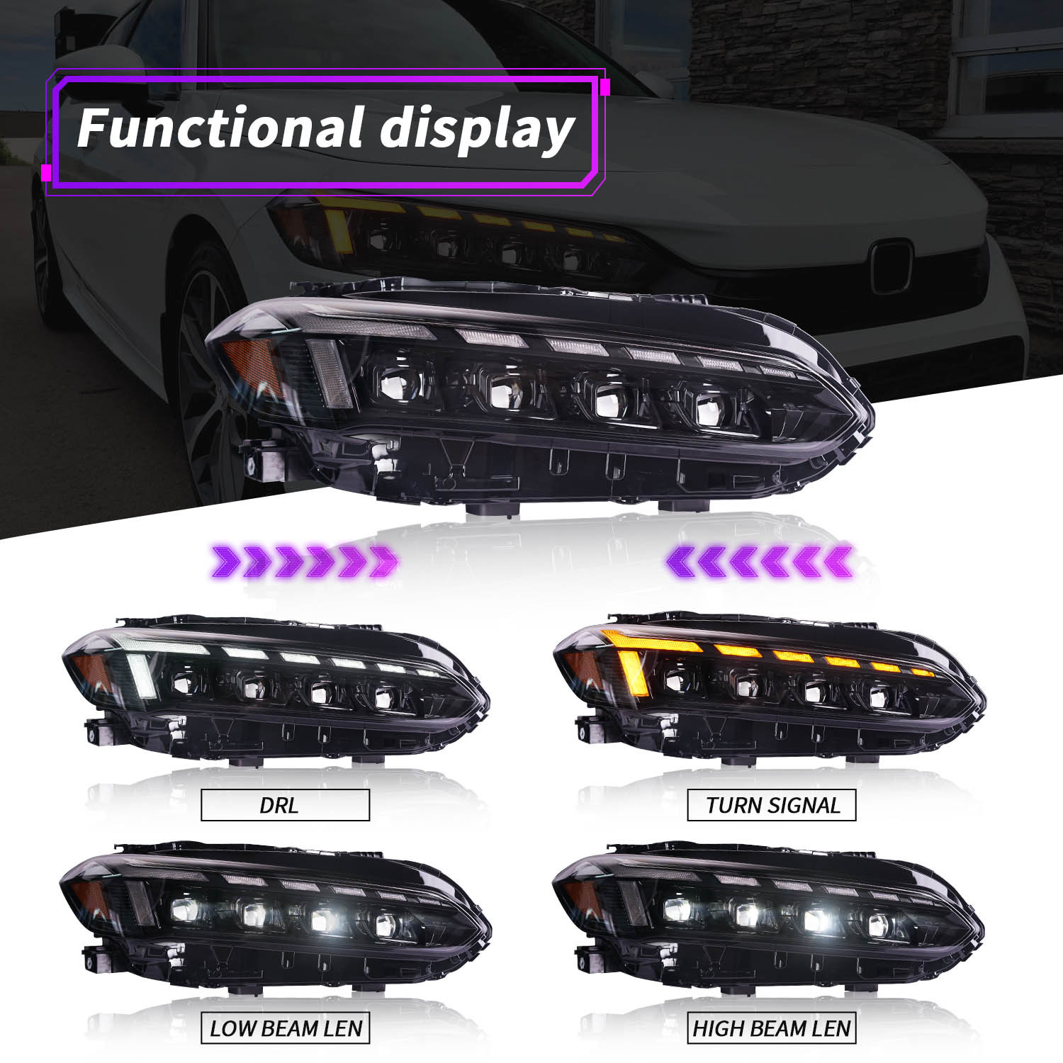 LED Light Bulb Headlights FOR HONDA CIVIC 11TH SEDAN/HATCHBACK/TYPER 2021-2023 Matrix Lens Turn Signal Headlight