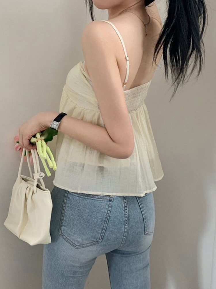 Womens TShirt IAMTY Korean Style Sweet Fluffy Camis Aline Laceup Double Layers Crop Top Y2K Aesthetic Tank Tops Holiday Cute Vest Women 230420