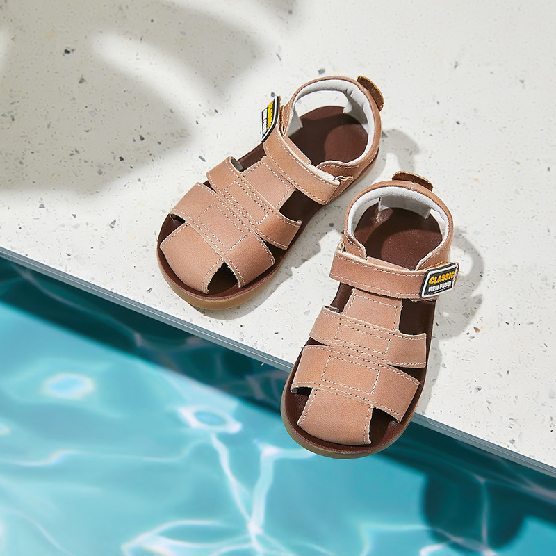 Sandals Children frosted genuine leather beach sandals boys barefoot non-slip sandals with cowhide lining baby soft Navy blue sandals 230421