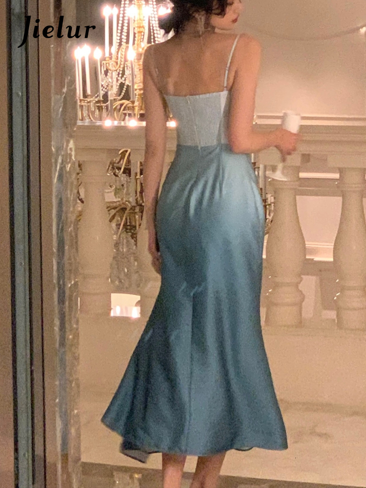 Casual Dresses Jielur Summer Sleeveless Strap Midi Dress Office Lady Elegant Sweet Korean Fashion Even Beach Party Dresses Women 230420