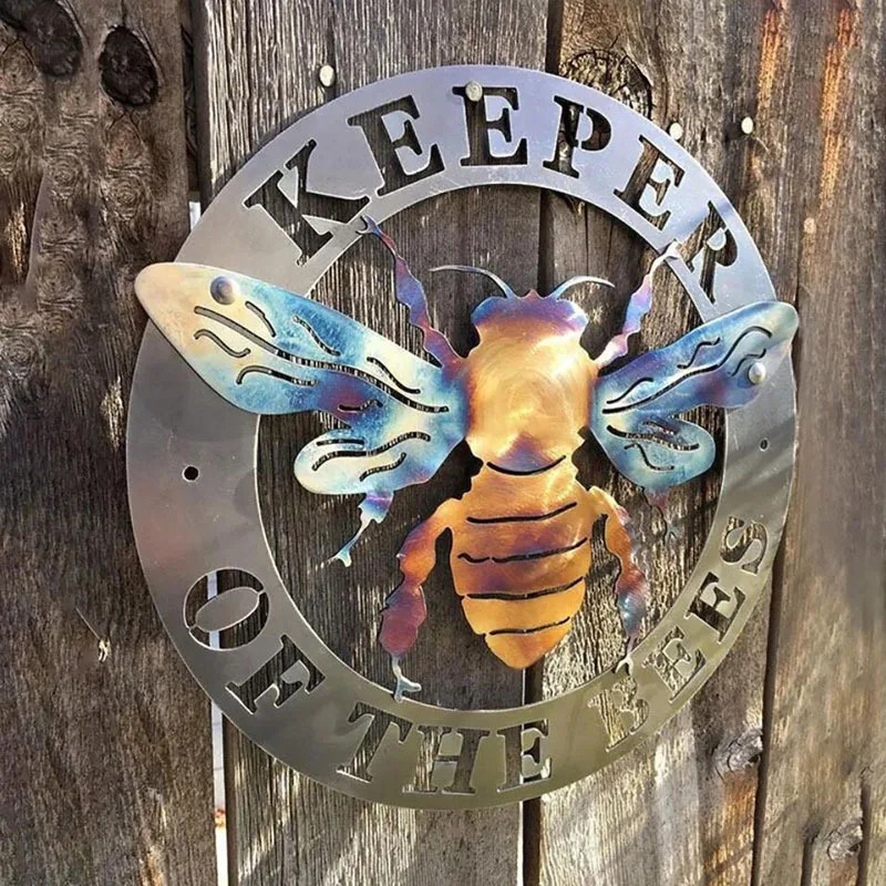 Garden Decorations Colorful Color Bee Guardians Wall Courtyard Ornament Art Keeper Of The Bees Creative Metal Garden Statue Home Living Room Decor 231