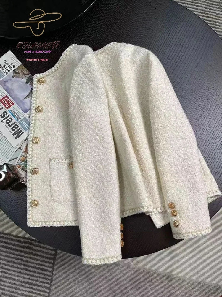 Womens Jackets Jacket Small Fragrance Coat Autumn Winter Korean Fashion Off White French Short Style Tweed Tops 231120