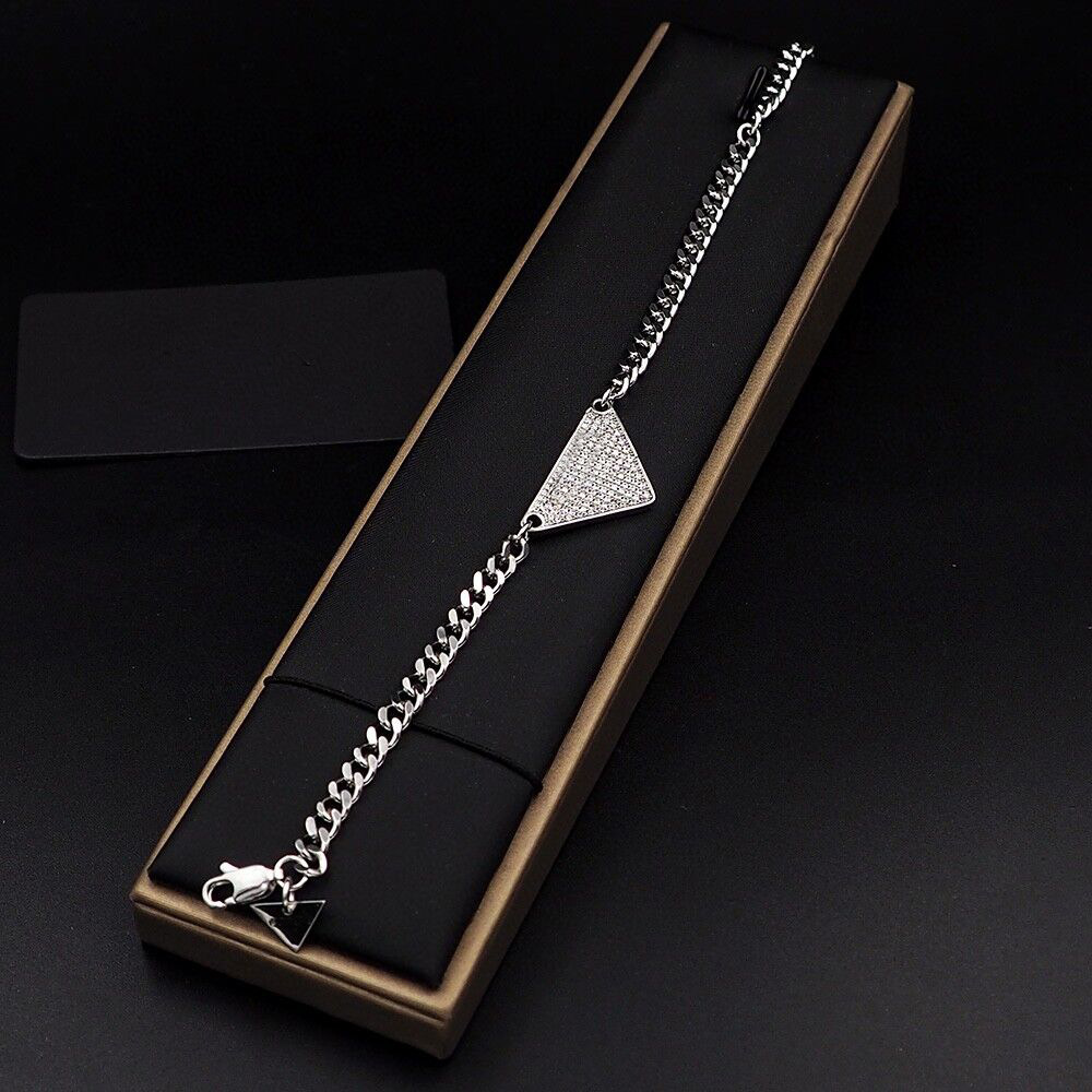 Tennis Letter Metal Triangle Full Diamond Bracelet Couple Classic Triangle Bracelet