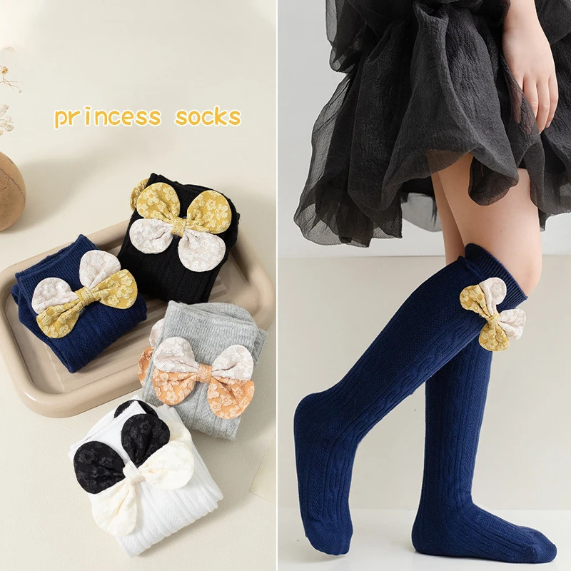 Kids Socks 4 Pairs Children Stockings Autumn Winter Bow knitted Thick Cotton Tights for Girls Fashion School Teen Kids Knee-high Socks 231121
