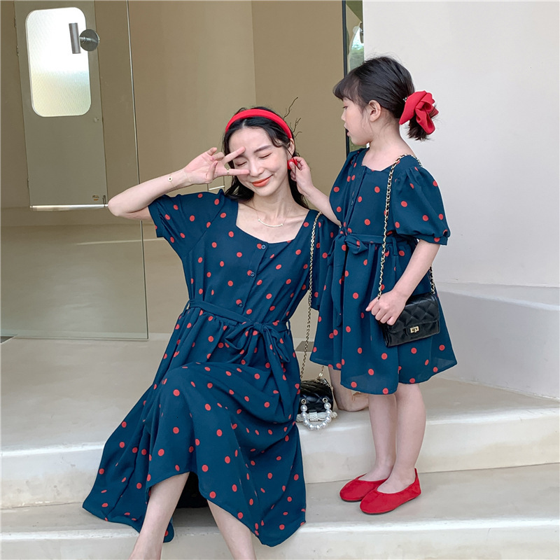 Family Matching Outfits Matching Family Outfits Mommy and Daughter Chffion Summer Dress Polka Dot Mom and Daughter Matching Clothes Fashion Outfit 230