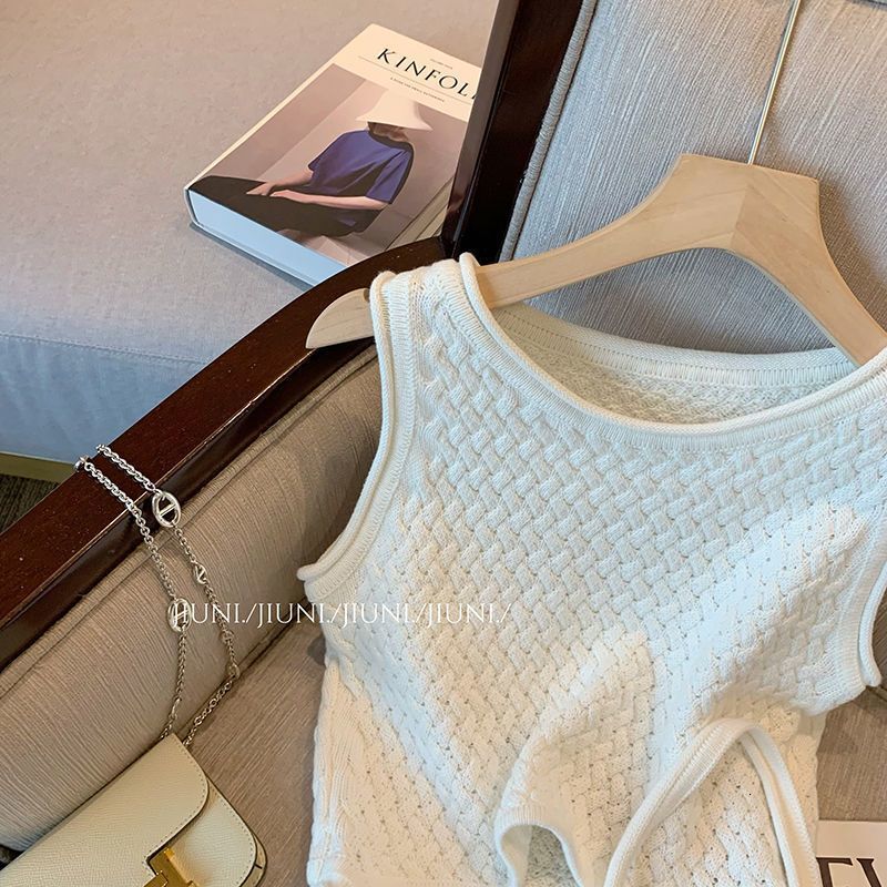 Two Piece Dress Tanks Tops Camis Crop O Neck Lace Up Blouse Sleeveless T Shirt A Line White Skirts Knitting Two Piece Sets Slim Spring Wild 230421