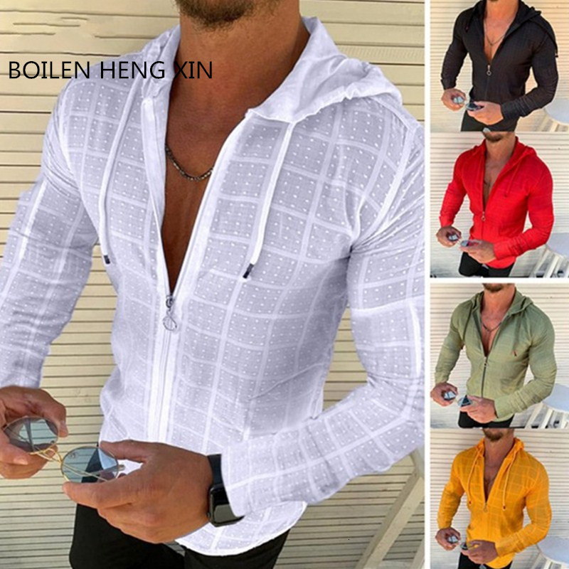 Mens TShirts Summer Fashion Beach sunscreen Long sleeved Hoodie Zipper Tshirt Men clothing Solid color Casual Plaid S5XL 230420