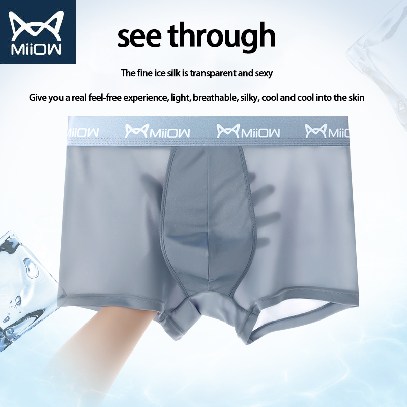 Underpants MiiOW 4pcs Ice Silk Men Boxer Shorts Summer Thin Breather Cool Underwear Graphene Mens Panties Male Trunks Underware 230420