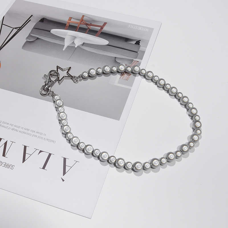 Pendant Necklaces Trendy Fashion Reflective Simulated Pearls Beads Chain Star Necklaces for Women Girl Party Night Hip Hop Jewelry Birthday Gift W0421