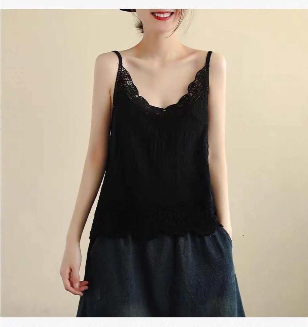 Camisoles Tanks Hollow Lace Camisole Shirt Female Loose Simple Inner Base Shirt Top Sleeveless Tank Top Sexy Women T Shirt Vest Tank Tops White 230421