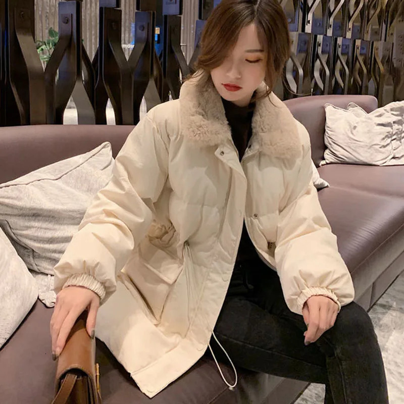 Women's Down Parkas Xpqbb Korean Fashion Women Winter Fur Collar Thick Warm Snow Wear Padded Parka Ladies Street Loose Long Cotton Coats 231120
