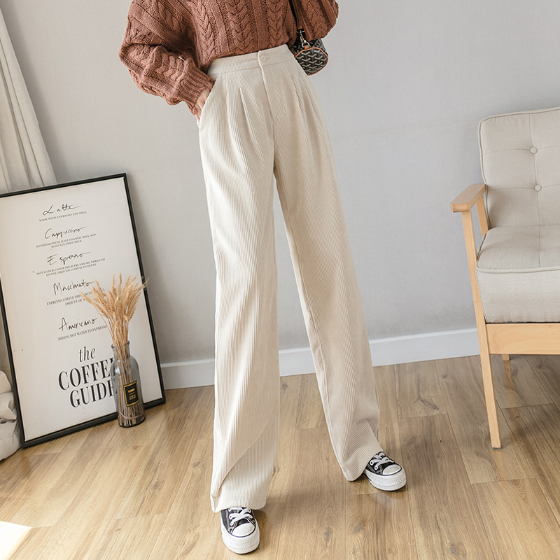 Women's Capris Winter Corduroy Women With Pockets Gray Beige Black Pink Loose High Waist Wide Leg Pants Woman Trousers 230421 Z260314