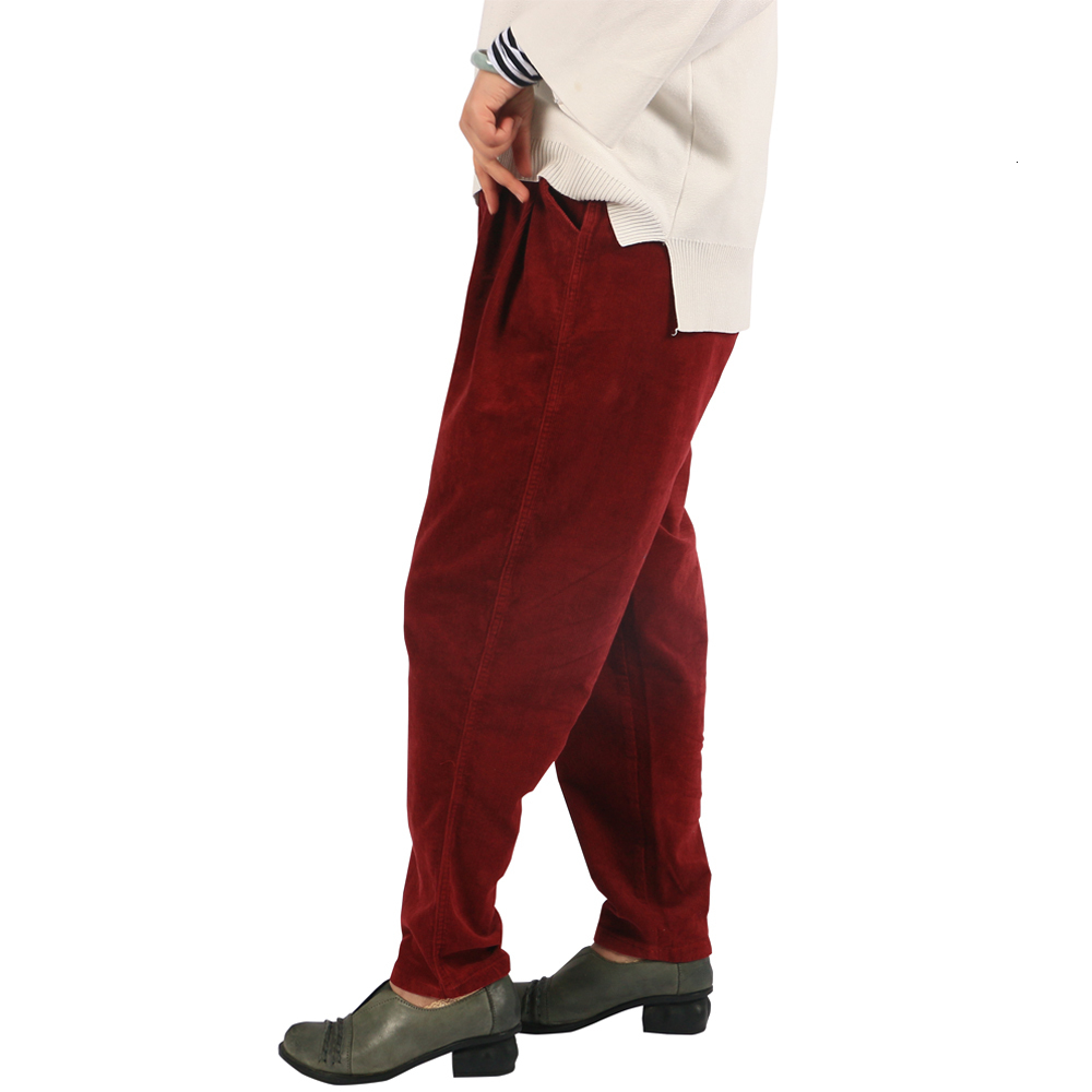 Women's Pants Capris Johnature Women Corduroy Wide Leg Pants Vintage Autumn Winter Casual Thick Warm Elastic Waist Loose Cotton Pleated Trouser 2