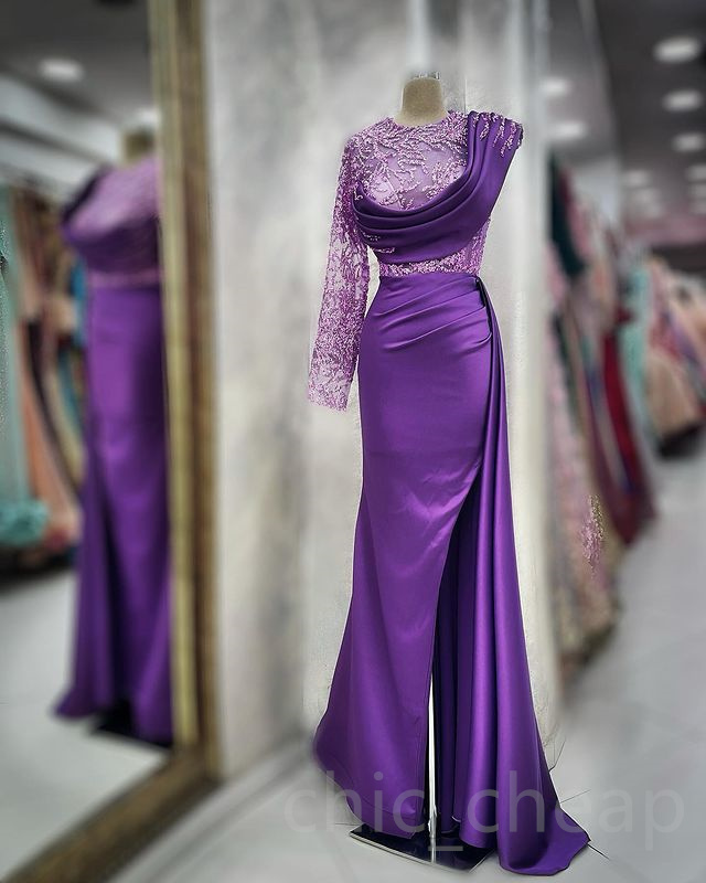 2023 April Aso Ebi Lavender Mermaid Prom Dress Lace Satin Sexy Evening Formal Party Second Reception Birthday Engagement Gowns Dresses Robe De Soiree 