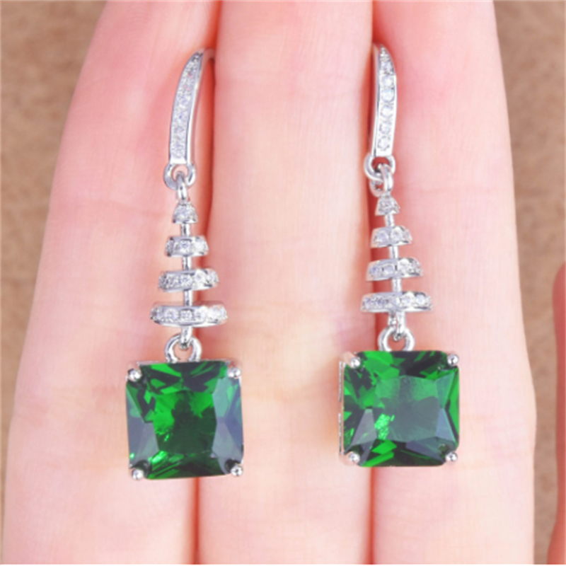 Vintage Lab Emerald Dangle Earring 925 Sterling silver Diamond Party Wedding Drop Earrings for Women Bridal Engagement Gift