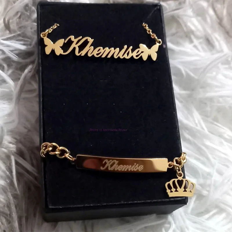 Pendant Necklaces Custom Baby Kid Name Necklace Bracelet Jewelry Set Stainles Steel Gold Color Heart Crown Butterfly Charm Boy Girl Accessories 231122
