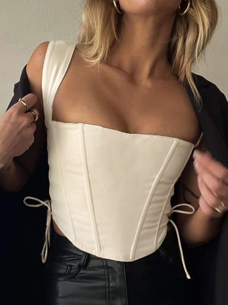 Women's Tanks Camis Hbenna Crop Top Side Bandage Party Sexy Laceup Cut Out Tank Asymmetry Hem Slim Summer Clubwear Streetwear 230422Z