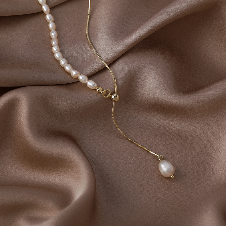 Baroque Fresh Water Pearl Brass Chain Necklace