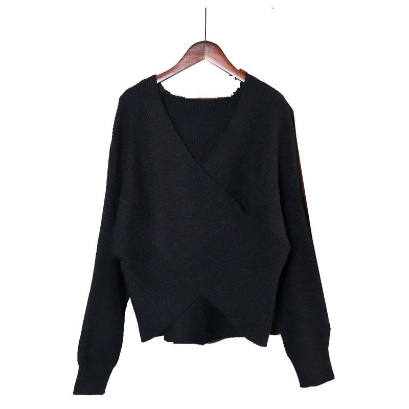 Womens Sweaters Spring Autumn Long-sleeved Knitted Pullover Fashion V-neck Wrap Top Temperament Lace-up Sweater Women Elegant Bottoming Shi