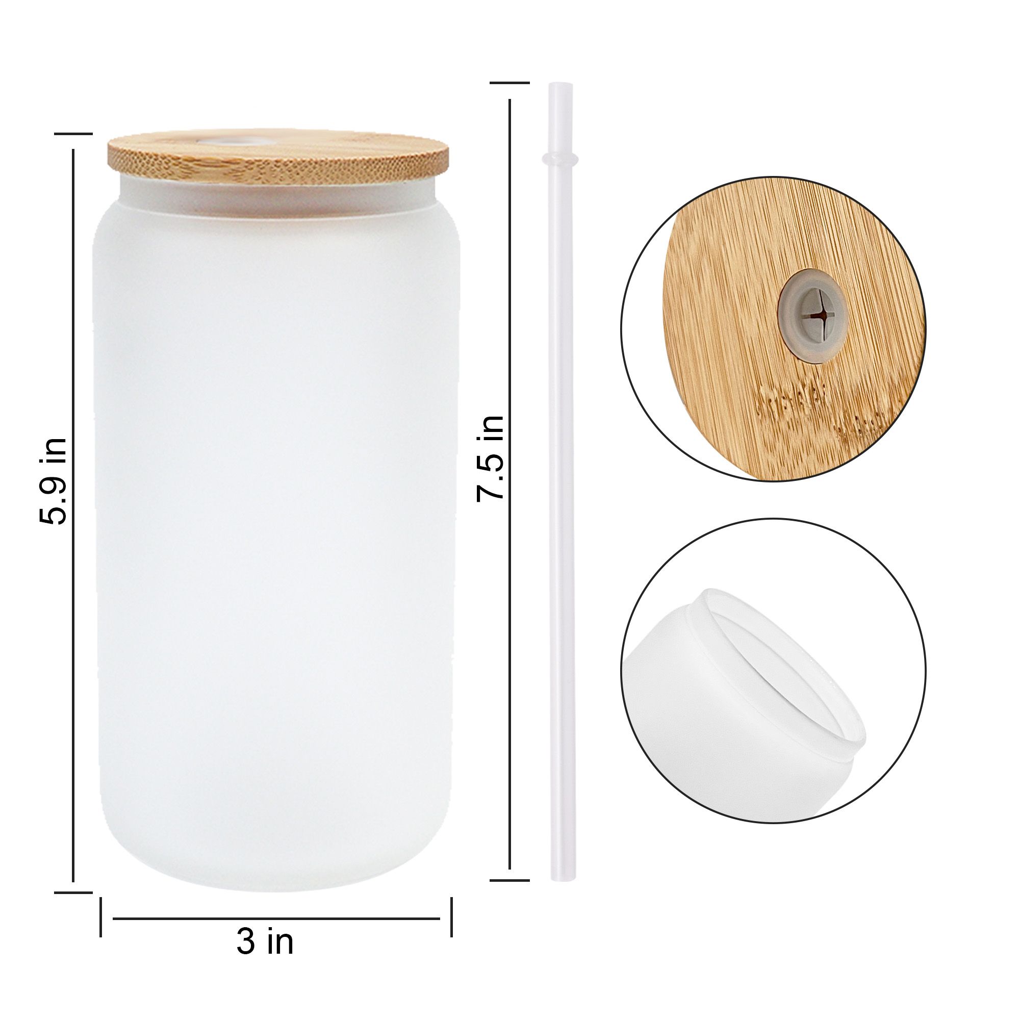 USA CA Local Warehouse Fast Shipping 16oz Sublimation Glass Cup Blank With Bamboo Lid Frosted Beer Jar Glass Tumbler Mason Jar Plastic Straw