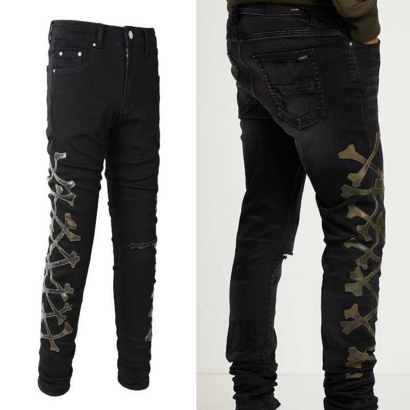 Designer Clothing Fashion Denim Pants Amiiri 2023 New High Street Trend Brand Camo Bone Patch Leather Black Elastic Slim Fit Small Foot Jeans Men's Pants, As shown in figure
Designer Clothing Fashion Denim Pants Amiiri 2023 New High Street Trend Brand Camo Bone Patch Leather Black Elastic Slim Fit Small Foot Jeans Men's Pants, As shown in figure