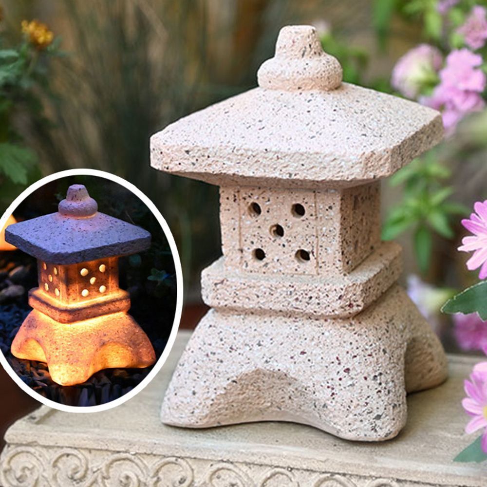 Garden Decorations Handmade Craft Zen Ornaments Accessories Resin Tower Statue Solar Lamp Stone Pagoda Lantern Lanterns 230422