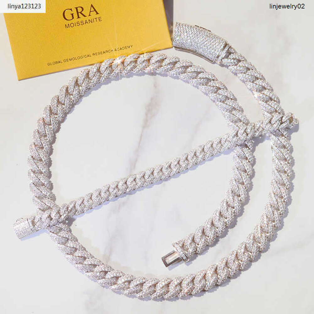 necklace moissanite chain Pendant Full Ice Cuban Chain 2rows 925 Solid Silver Moissanite Cuban Link Chain Mans Hip Hop