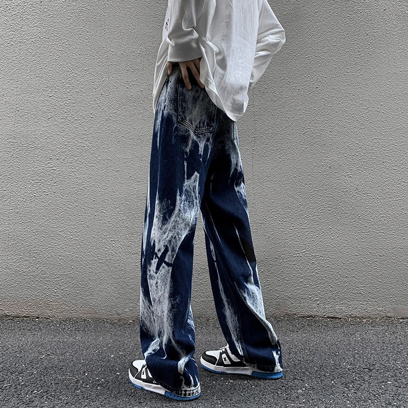 Women's Jeans Tie-dye Jeans Men High Street Straight Denim Pants Men Baggy Fashion Trend Jean Pants Mens Wide-leg Trousers BF Clothing 231122