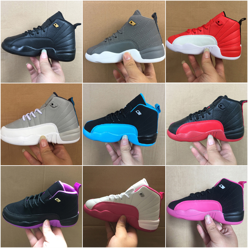 

Jumpman 12s 12 Kids Basketball Shoes Flu Game Black Deadly Pink Gym Red Athletic Sneakers Kid shoe Size 28-35, As photo 6