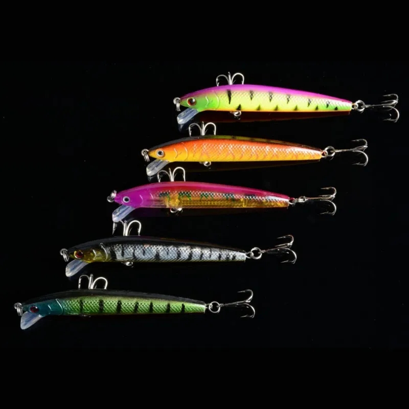 5 Colour 0.3 ounces 3.75 inches Plastic Minnow Fishing Lure Floating Rattles Bass Crankbait 3D Eyes Fish Lures