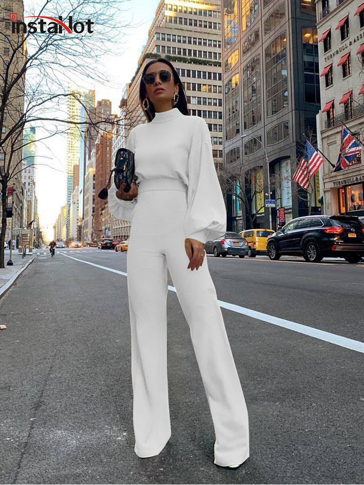 Women's Jumpsuits Rompers Insta Puff Elegant Overalls For Women Puff Long Sleeve Flare Pants Spring Office Ladies Sets Casual Fashion Female Jump
