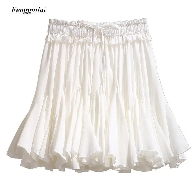 Skirts White Black Chiffon Summer Shorts Skirt Women Fashion Korean High Waist Tutu Pleated Mini Aesthetic Skirt Female 231121