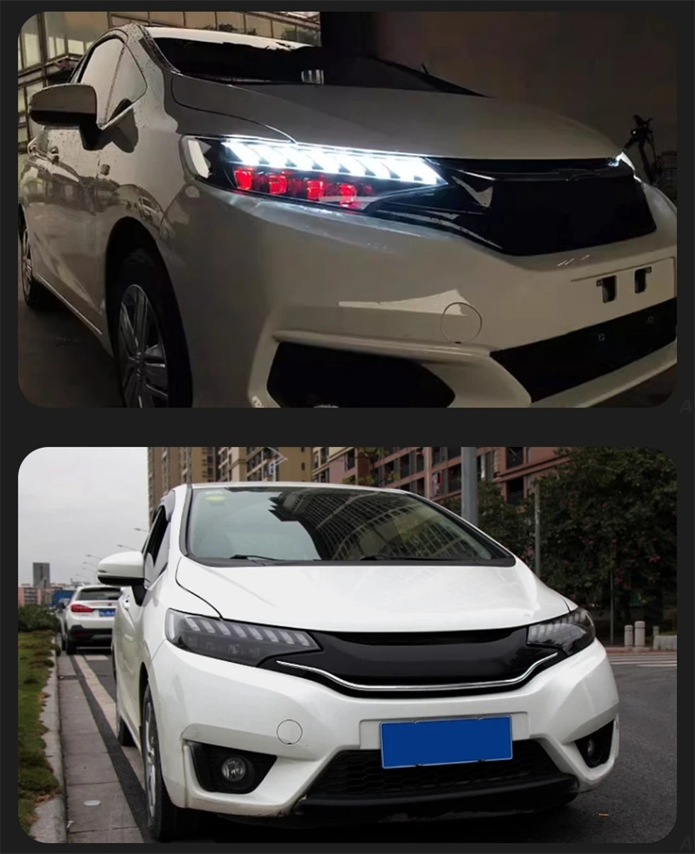Car Modified Front Light For Honda FIT JAZZ 2014-20 20 Headlights Assembly LED Lens DRL Red Evil Eye Hid Bi Xenon Lights