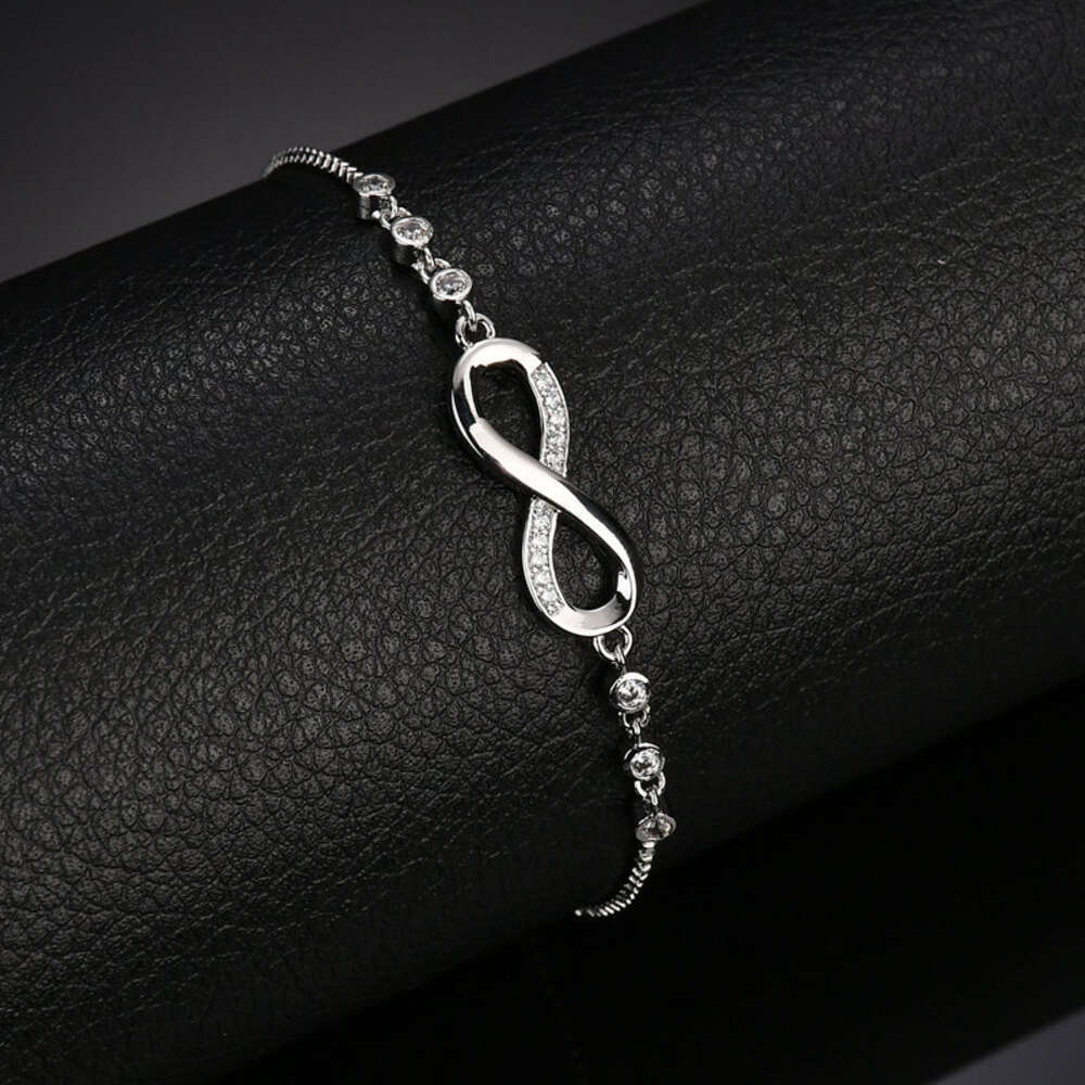 European and American Hotsale CZ Crystal Infinity Bracelet Sier Adjustable Tennis Chain Eight Shaped Bracelets