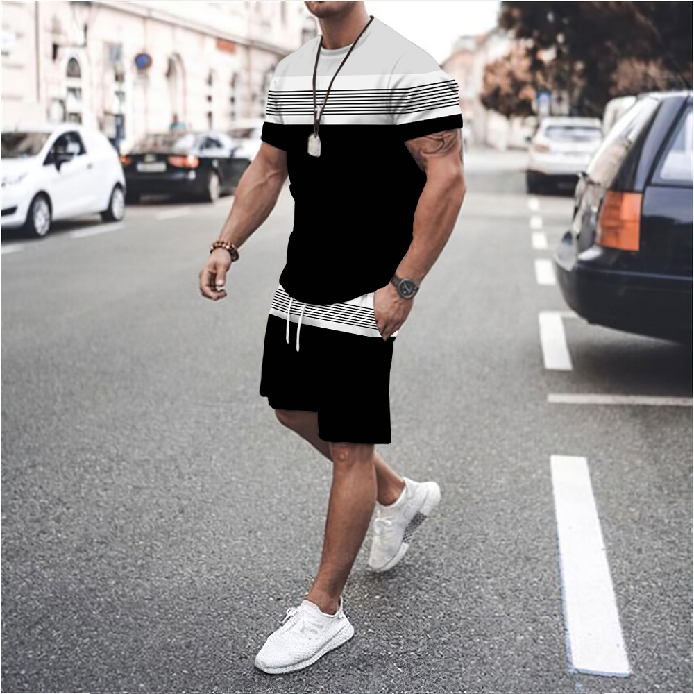 Men's Tracksuits Men's Sets Summer Beach Shorts T-Shirt Sportswear Casual Silk Clothing Outfit Oversized Clothing 2 Pieces Tracksuit 230422