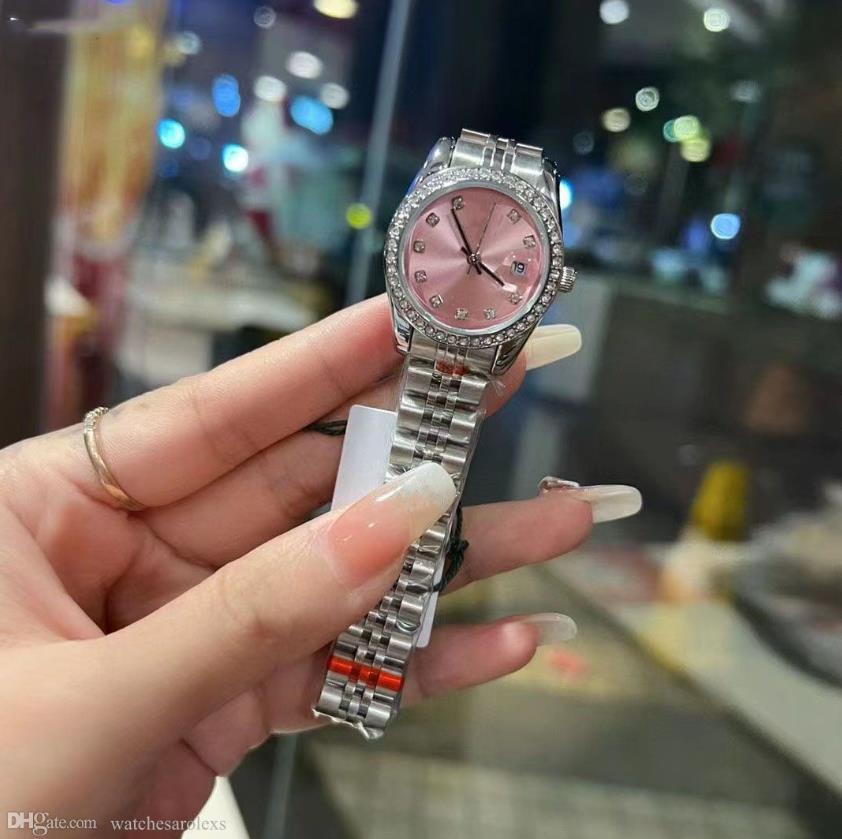 Women 26/31/36MM Diamond-Set Ruby Pearl Fritillaria Plate Yellow Gold Case Automatic Movement Sapphire Glass Stainless Steel Wristwatches