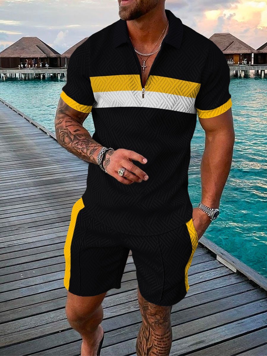 Men's Tracksuits Summer Men's Casual Tracksuit Fashion 2 Pieces Polo Shirt Shorts Set Gentleman Style Suit Male Clothing Streetwear AURORA 2