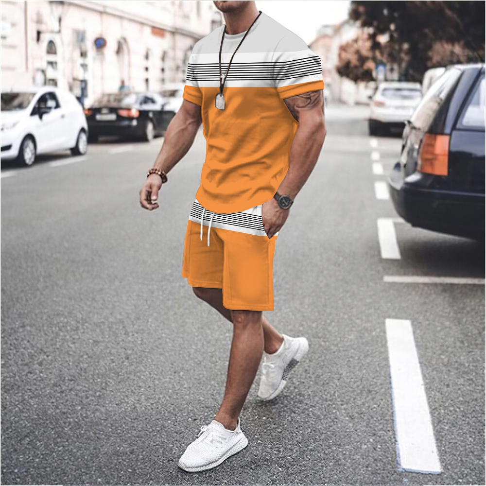 Men's Tracksuits Men's Sets Summer Beach Shorts T-Shirt Sportswear Casual Silk Clothing Outfit Oversized Clothing 2 Pieces Tracksuit 230422